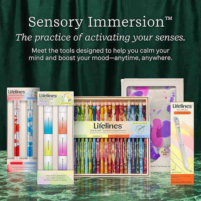 Lifelines Scented Stacking Highlighters, 2-Pack - Assorted Colors Highlighters Infused with Essential Oil Blends - Stackable, Mix & Match Colored Highlighter Pens - School & Office Supplies