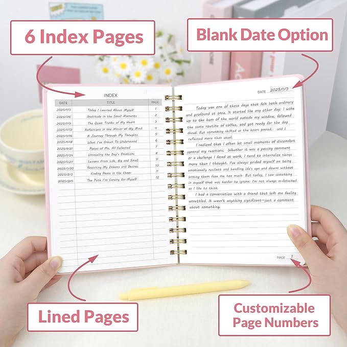 SUNEE Journaling Notebooks, A5 Lined Spiral Notebook for Women, 146 Pages College Ruled Hardcover Notebook for Work, Note Taking, Journaling and Office School Supplies, A5 - Pink