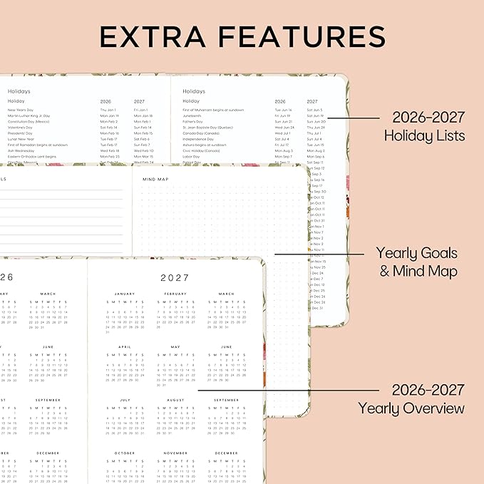 And Per Se Undated Planner – A5 Weekly & Monthly Goal Planner for 72 Weeks (1.5 Years) – Hardcover with Monthly Tab Stickers, Back Pocket & Habit Tracking (Wild Flowers)