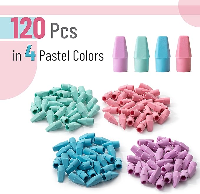 Mr. Pen- Erasers for Pencils, Pencil Top Erasers, Eraser, Pastel Colors, 120 Pack,Latex Free, No Smudge, Mr Pen Erasers for Pencils