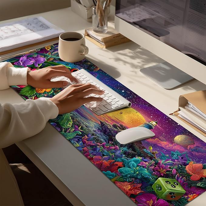 Large Mouse Pad Gaming Mousepad 31.5 x 11.8 Inch Keyboard Desktop Mat Diatomite XL Mouse Pad for Home and Office Desk Accessories with Fantasy Cosmic Frog Lighthouse Artwork Diatomite