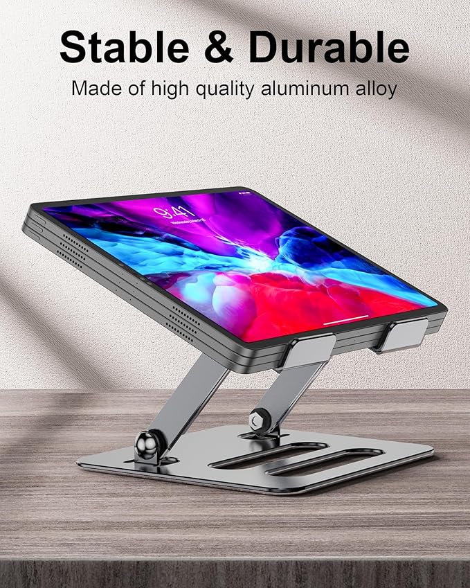 T-Ablet Stand for iPad, Adjustable Foldable Aluminium T-Ablet Stand Holder for Desk for T-Ablet (4.7-12.9 inch) Kindle and Foldable Phone Compatible with iPad Series,Galaxy Z Flip5, Silver Gray