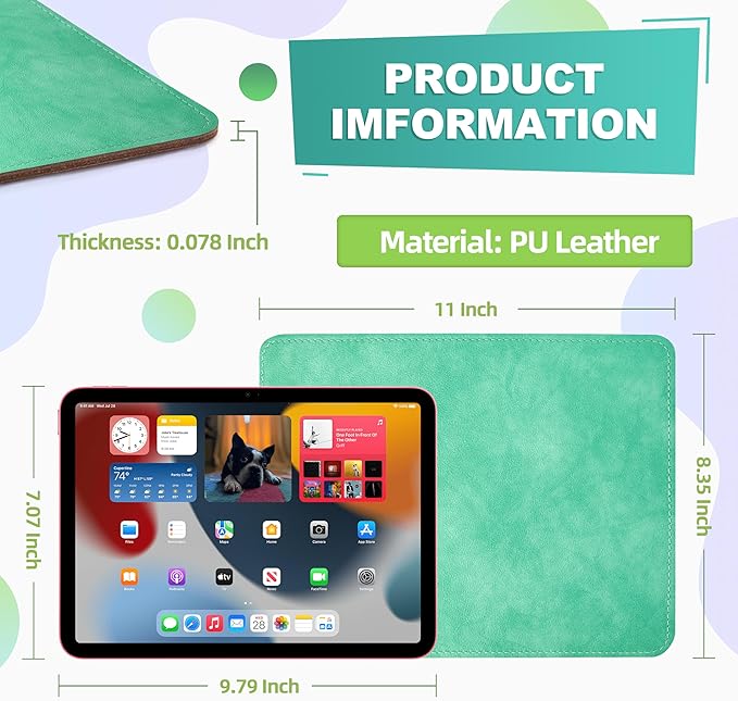 PU Leather Mouse Pad with Stitched Edge, Micro-Fiber Base, Non-Slip Waterproof, 8x11Inch (Mint Green)
