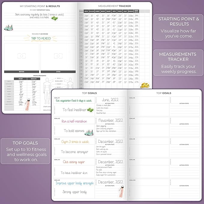 Clever Fox Fitness Journal PRO – Daily Workout Planner with Meal Planner & Habit Tracker – Gym Exercise Log Book for Women & Men – Fitness Planner Notebook – Lasts 6 Months, 7x10” - Purple