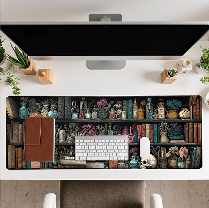 Black Forest Library Mouse Pad Desk Mat XL Extended Large Gaming Desk Pad Mousepad, Mysterious Book Computer Laptop Keyboard and Mouse Mat, Desktop Protector Mat for Office and Home 31.5x11.8 in