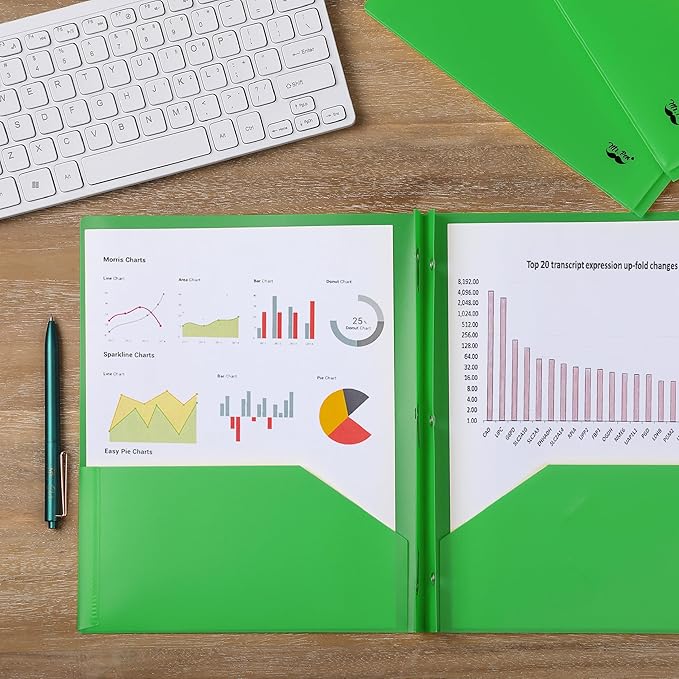Mr. Pen- Plastic Folders with Pockets and Prongs, 5 Pack, Green, Pocket Folders, Folders with Prongs, File Folders with Fasteners, 2 Pocket Folder