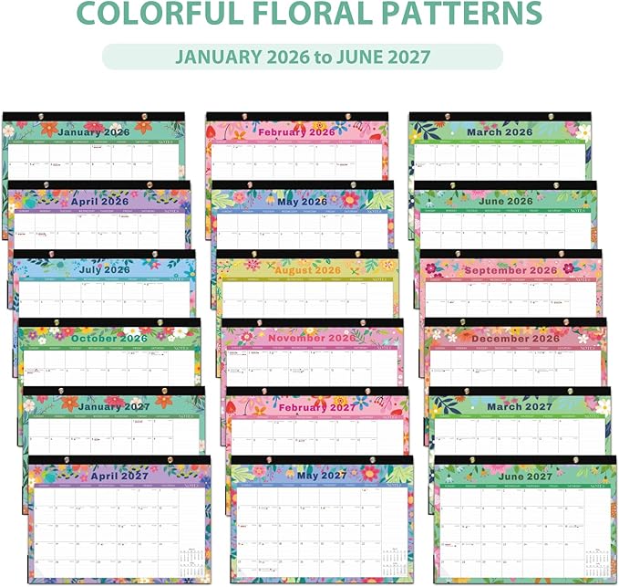 2026 Desk Calendar, Large Desktop/Wall Monthly Calendar (Jan. 2026 - Jun. 2027) 17'' x 12'' Personal Desk Planner for Teacher Family School Office Supplies