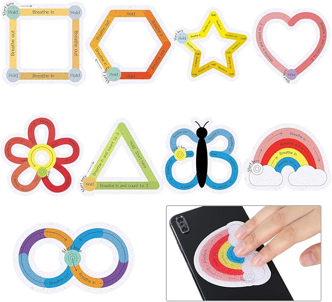 36 Pcs Sensory Strips Infinity Rainbow Anxiety Mindfulness Stickers Adults Stress Breathing Stickers Fidget Adhesives Rough Textured Tape for Classroom Desk Office Computer(Cute)