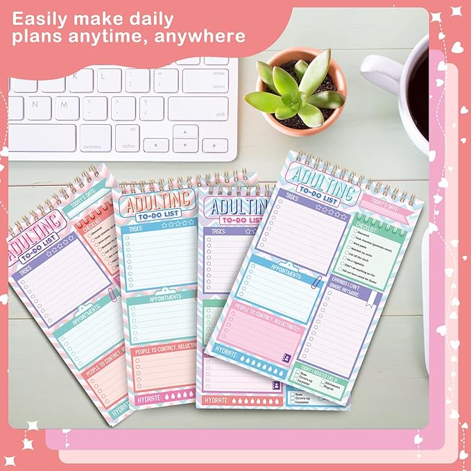 Glenmal 4 Pack 30 Sheets to Do List Notepad Adulting Note Pad Adult Notepads to Do List Notebook Checklist Daily Planner for Adult Office Memo Work Stuffers New Year, 5.2 x 7.8 Inches