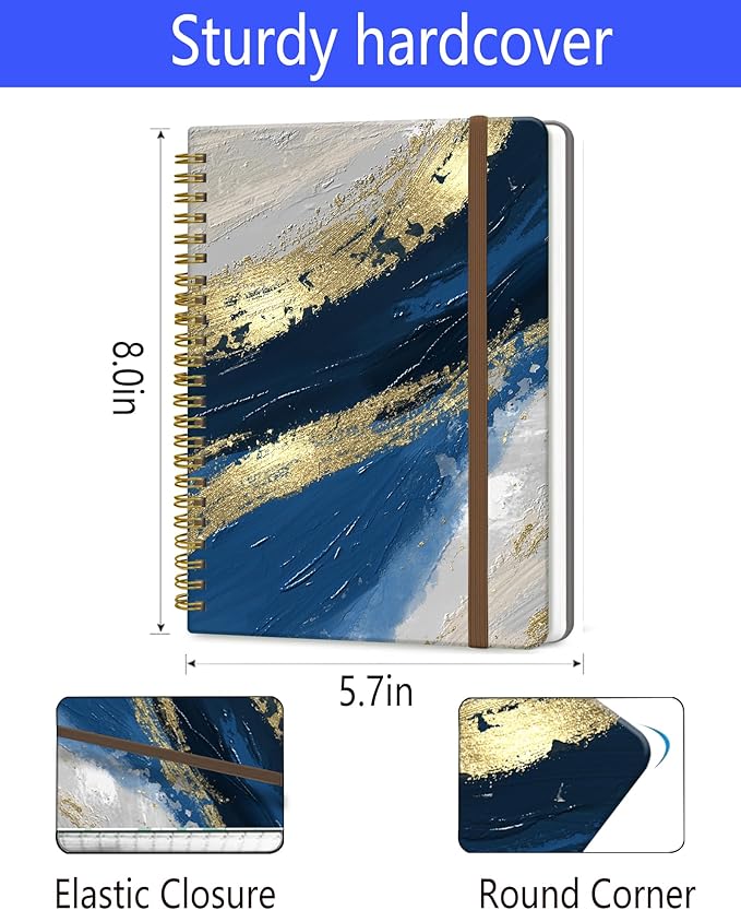 Spiral Journal Notebook, A5 Cute Notebooks for Women Men, College Ruled Hardcover Notebook for Work & Note Taking, 60 Pages Double-Wire Journals for Writing, Luxury Blue Marble