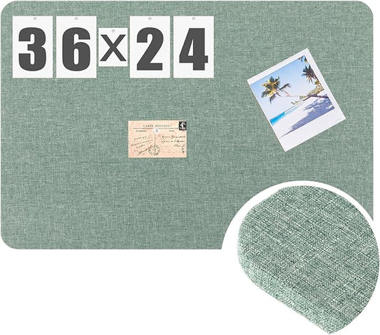 36"x 24" Linen Fabric Bulletin Board Pinboard for Walls Display Frameless Pinboard Display Notice Memory Board for Office Walls Home Kitchen Easy to Install(Sage Green)