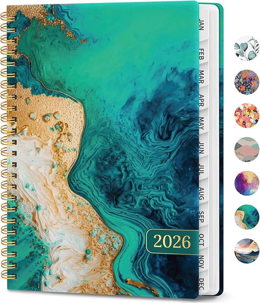 2026 Planner, Weekly and Monthly Calendar Planner Book, January 2026 - December 2026, Hardcover Spiral Planner with Monthly Tabs, Notes Pages, Perfect for Women & Men, A5 (6.4" x 8.5") - Ocean