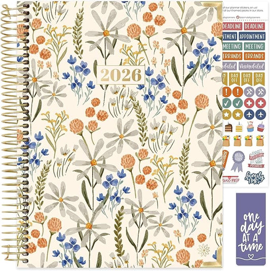 bloom daily planners HARDCOVER 2026 Planner (January to December) - 8.5” x 11” Weekly & Monthly Dated Agenda Organizer Book with Stickers & Tabs - Whimsical Wildflowers