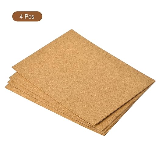 uxcell 4pcs 8.3" x 11.8" Self Adhesive Cork Sheets 2mm Thick A4 Rectangle Cork Table Mat Cup Backing Coaster Cork Board Wall Tiles