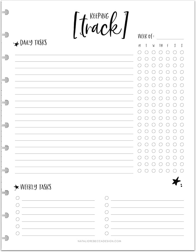 BetterNote Keeping Track Refill Pages for Discbound Notebook, Habit Tracker, Fits Disc TUL, Daily Weekly To Do, Happy Planner, ARC, Levenger Circa, Talia (Whimsy- 6 months, 11-Disc, 8.5"x11")