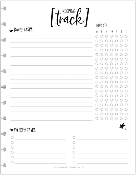 BetterNote Keeping Track Refill Pages for Discbound Notebook, Habit Tracker, Fits Disc TUL, Daily Weekly To Do, Happy Planner, ARC, Levenger Circa, Talia (Whimsy- 6 months, 11-Disc, 8.5"x11")