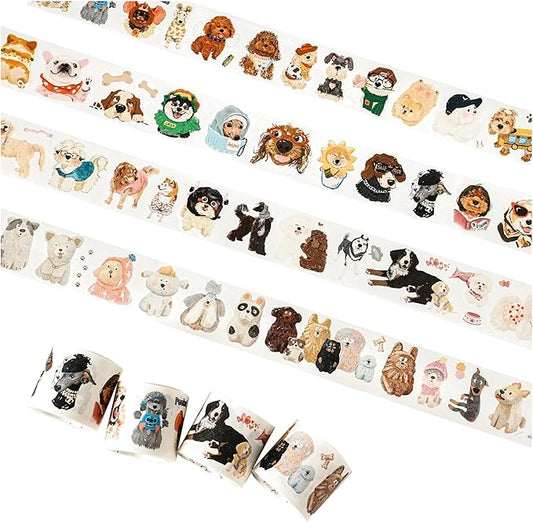 WT Tail Waggers Washi Tape Sticker Set, 4 Rolls, Original Designs, Cute Pet-Themed Decorative Tape for Scrapbooking, Journaling, Planners & DIY Crafts