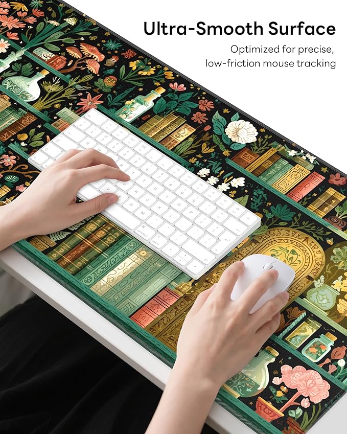 XL Gaming Mouse Pad, 31.5x17.5'' Large Desk Mat with Anti-Slip Rubber Base & Stitched Edges for Gaming, Office, Home - Boho Bookshelf