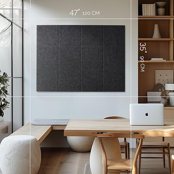 Large Bulletin Board 48x36- Office Wall Organizer to Replace Your Old Cork Boards for Walls for Office Decor -12-Pack Felt Wall Tiles to Use in Home Office Decor, Classroom Décor (Moonstone)