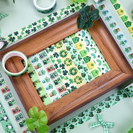 St. Patrick's Day Washi Tape Set, 12 Rolls Green Themed Decorative Tape Shamrocks Lucky Masking Tape for Journaling Supplies, Junk Journal, Scrapbooking, DIY Arts & Crafts, Gift Wrapping