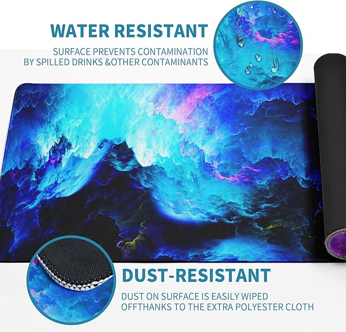 Dazzling Galaxy Gaming Mouse Pad Blue Desk Mat XL Mouse Gaming Pads, Starry Sky Keyboard Pads Extra Large Desktop Computer Mats with Non-Slip Base & Stitched Edges, Vintage Office Decor 31.5x11.8