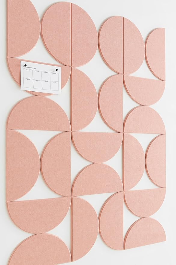 Large Bulletin Board Kit 48x36- Minimalist Wall Art to Replace Your Old Cork Boards for Walls for Office Decor - 24-Pack Semi-Circle Felt Wall Tiles for Home Office Décor (Salmon)