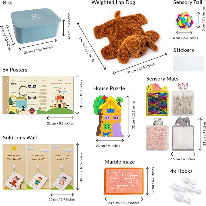 Calm Down Corner | Perfect for Classrooms | Sensory Calming Corner with Items for Kids | Education Calming Corner Kit with Posters, Solutions Wall, Sensory Toys, Fidget Tools | Special Education