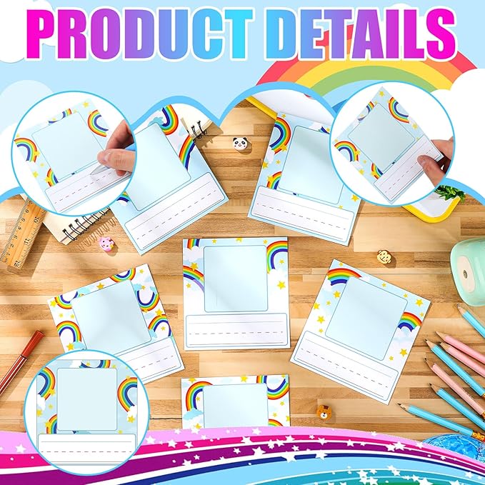 48 Pcs Photo Nameplates for Desk Name Tags Labels Stickers with Photo Space Self-Adhesive Labels Bulletin Board Colorful Indoor Decoration for Desk Bins Cubbies Office Supplies (Rainbow)