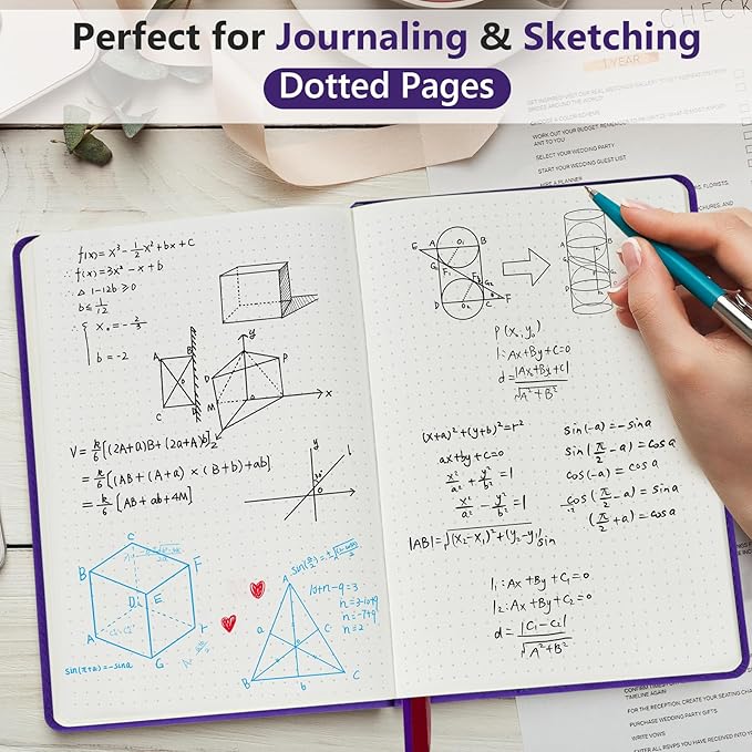 Dotted Journal Notebook for Men & Women, 160 Pages Dot Grid notebook for Note Taking, Bullet Journaling Notebook for Work, School, Travel, Writing, A5 Hardcover 5.9" x 8.5" (Purple)