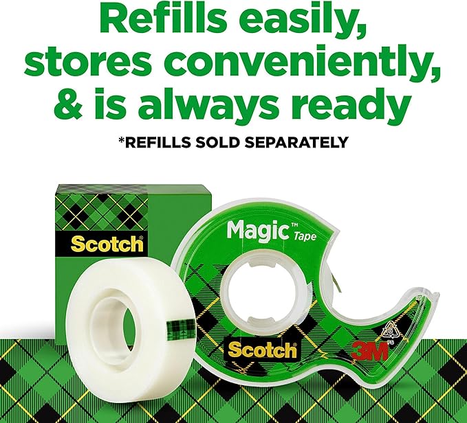 Scotch Magic Tape, Invisible, Home Office Supplies and Back to School Supplies for College and Classrooms, 4 Rolls with 4 Dispensers