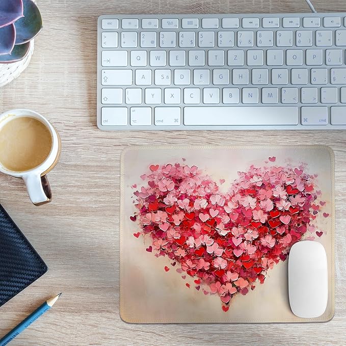 Red Valentine Hearts Mouse Pad,Red Heart Desk Mat,Valentine's Day Mouse Pad For Dorm Home Office Decor,Valentine's Day Gift,10.2x8.3 Inch