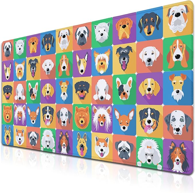 Keyboard Mats Dogs Full Mouse Mat, Desk Mouse Pad Extra Large Mouse Pads, Oversized Mousepad Non-Slip Rubber Base Waterproof with Stitched Edges, 35.4 X 15.7 inch for Work/Game/Office/Home