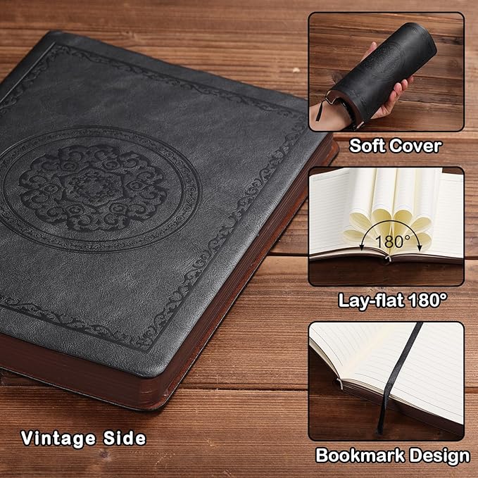 2026 Leather Vintage Journal Notebook,300 Pages,Leather Softcover Lined Journal Notebooks for Women Men,Notebook Journals for Writing Travel,Business,Office,5.7'' X 8.3'',Black