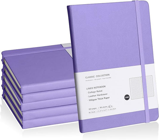 Lined Journal Notebook, 6Pack Hardcover Notebook for Men & Women – Journals for Writing, Work, School, Home & Daily Notes, 160 Pages – Medium A5, 5.7"x8", 100 gsm Thick Paper (Mauve)