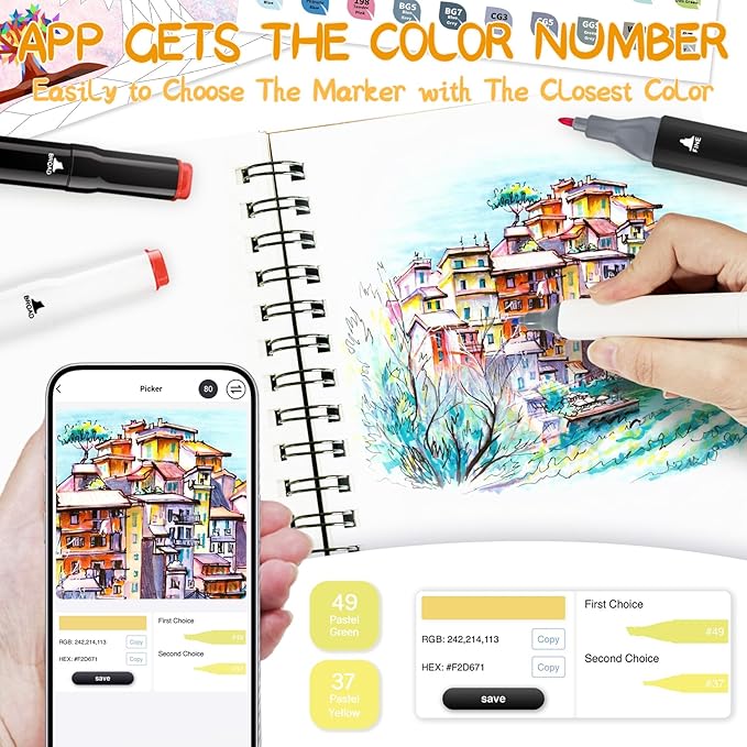 120 Colors Alcohol Markers with APP, Dual Tip Art Marker for Adults Coloring Books, Alcohol Based Ink Illustration Markers Set for Adult Artist Drawing Sketching Painting Lettering Cards