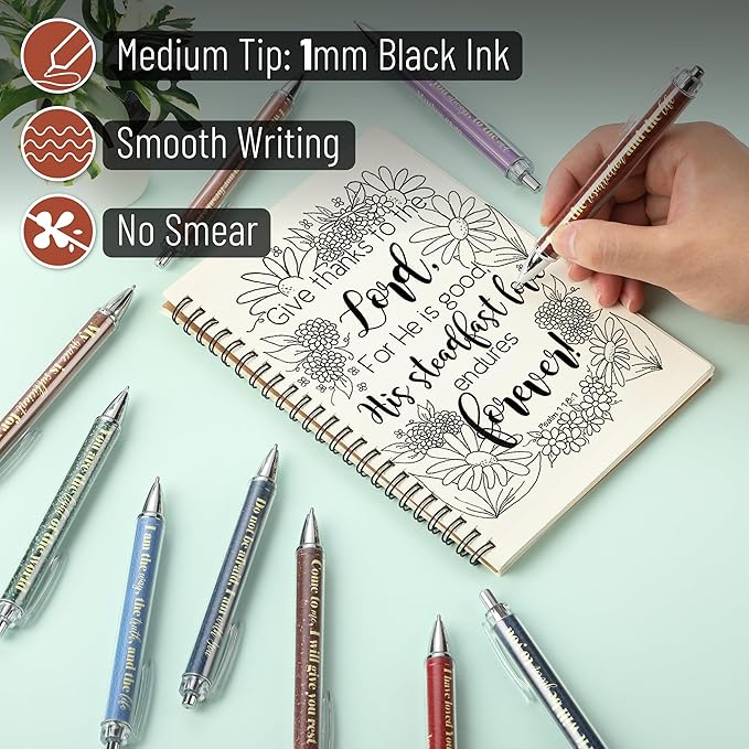 Mr. Pen- Christian Pen Set, 50 Pack, Black Ink, Earthen Hues, Bible Verse Pens Ballpoint Bulk