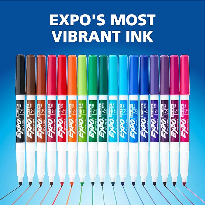 EXPO Fine-Tip Low-Odor Ink Dry Erase Markers Assorted Vibrant Colors Pack of 36 Markers for Classrooms Offices & Homes