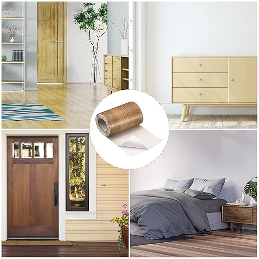 uxcell Wood Grain Tape, 4.72" x33 Ft Wall Paper Border Sticker Self-Adhesive Wood Grain Repair Patch with Scraper for Wall Corner Table Door Sofa Furniture Home Decor (Brown)