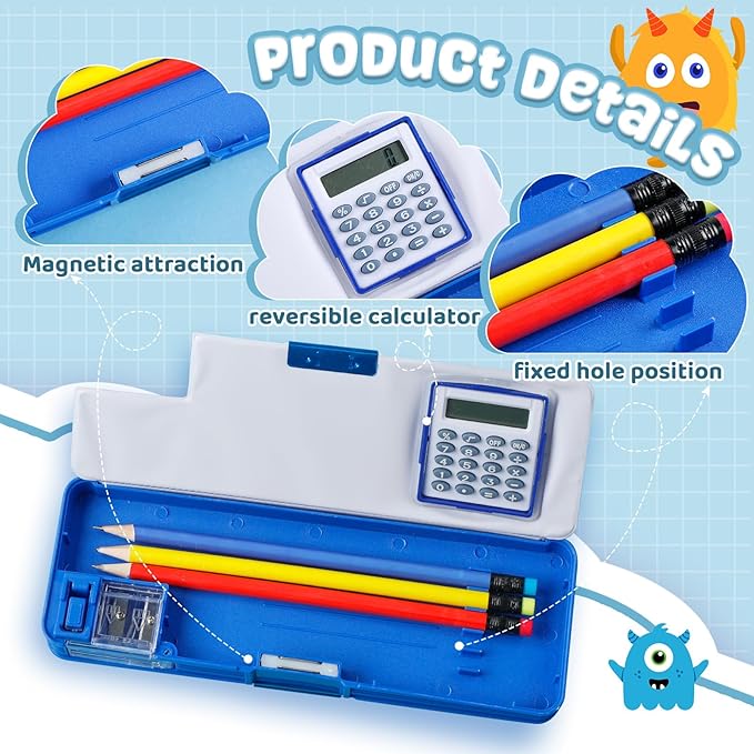 Henoyso Multifunctional Pencil Box for Boys Microorganism Pencil Case with Calculator and Sharpener Cool Cute Pencilcase School Supplies Essentials Christmas Birthday Gift Present for Kids Teens