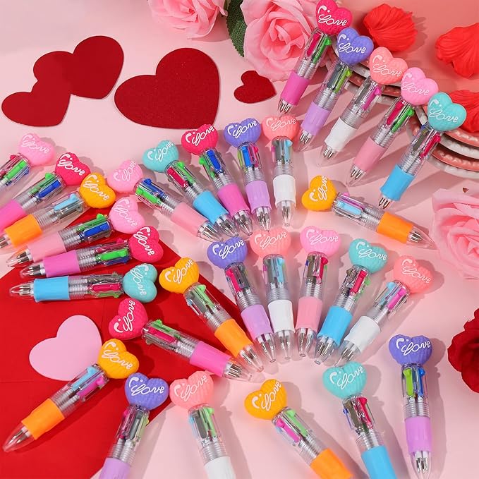 CZWZ 30Pcs Mini Multicolor Pen in One 4-in-1 Cute Pens Bulk for Kids, Ballpoint Pens for Birthdays and Children's Parties, Fun Pens Gifts Assorted Ink Kawaii Pen(LOVE Heart)