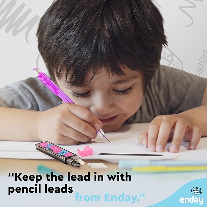Enday Mechanical Pencil Refills, Black HB #2 Lead, White Eraser, Pack of 3 (30 Leads & 6 Erasers)