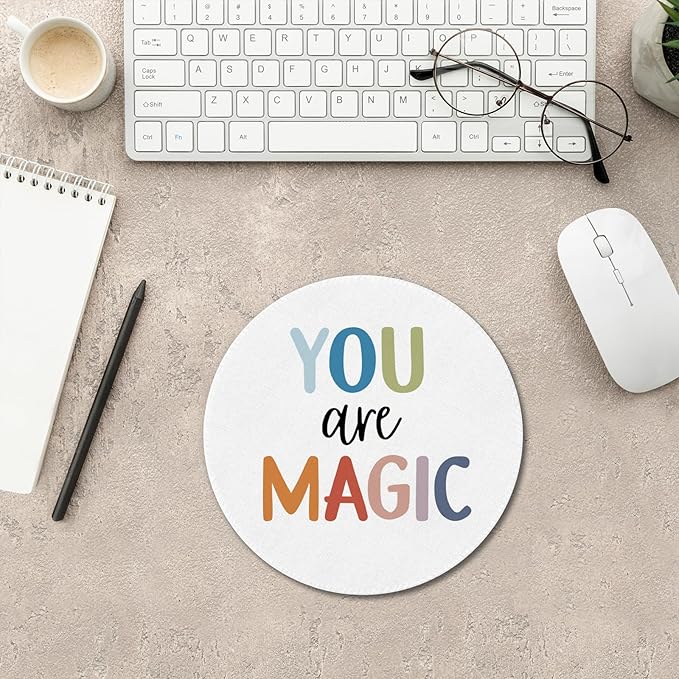 Boho Inspirational You are Magic Mouse Pad,Mouse Pads Mousepad for Desk Home Office Dorm Computers Laptop, Modern Boho Positive Office Supplies Desk Accessories, 7.9x7.9 Inch