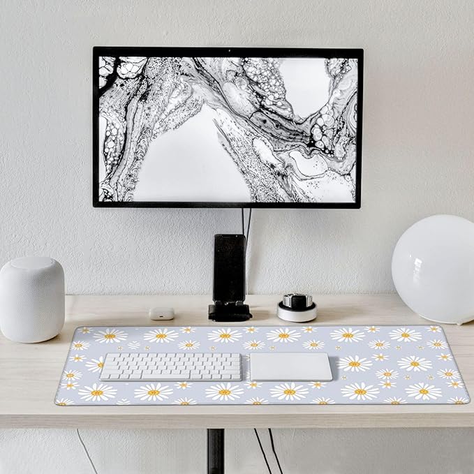 Extra Large Mouse Pads Daisy Flowers XXL Extended Mousepad with Stitched Edges Non-Slip Rubber Base Computer Keyboard Pad Desk Mat for Home Office Desk Decor, 35.4" X 15.7"