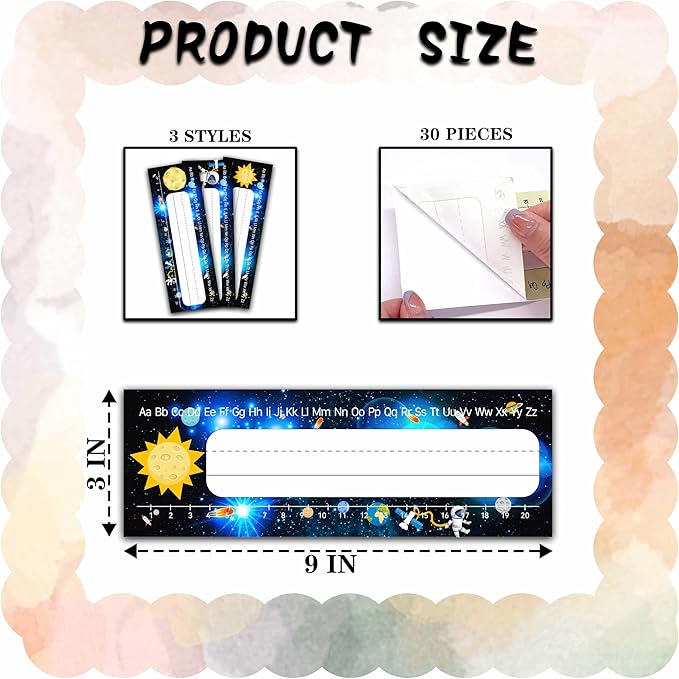 Solar System Galaxy Rocket Ship Number Line Name Tags for Kids - Desk Stickers or Astronauts, A07