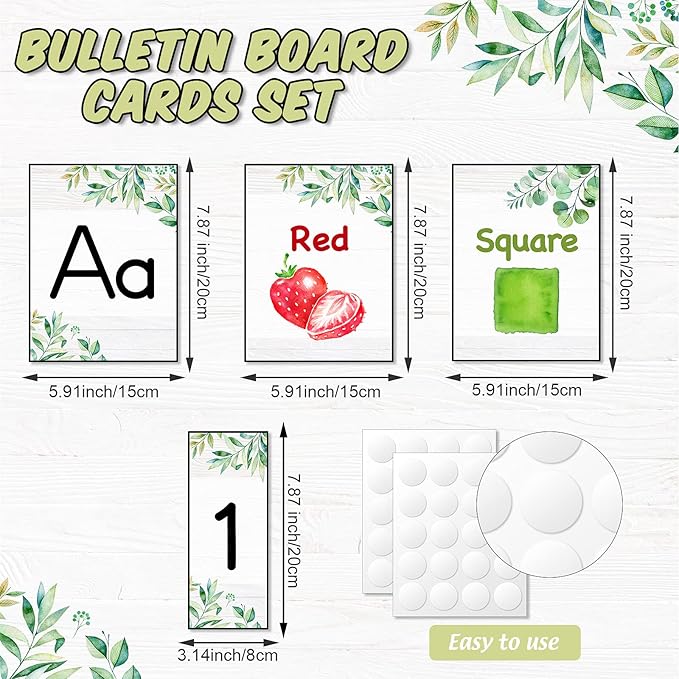 56 Pieces Alphabet and Number Bulletin Board Set Manuscript Bulletin Board Cards Educational Preschool Cards Eucalyptus Colors Shapes Early Childhood Education Posters for Kids Classroom Decoration