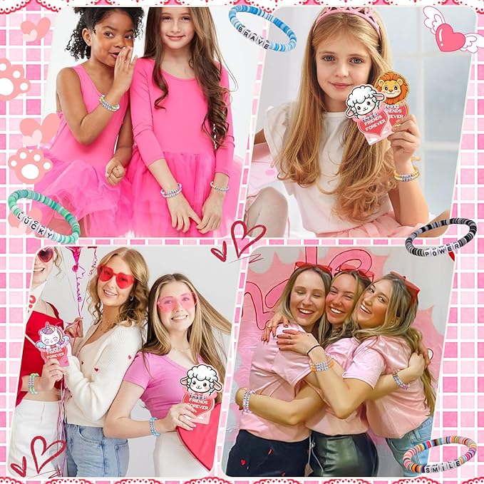 CZWZ 36 Pack Valentine's Day Cards for Kids School Bulk, 18 Styles Friendship Bead Bracelets with Class Valentines Day Gifts Animal Design Valentines Cards for Kids Classroom