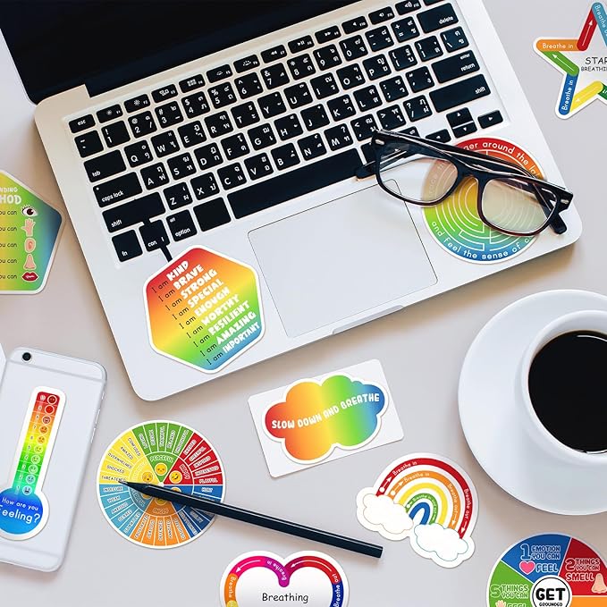 Crtiin 100 Pcs Sensory Strips Anxiety Calm Mindfulness Stickers Fidget Stress Breathing Sensory Sticker Different Textures Rough Tactile Tape for Mental Health Adults Desk Anxiety Relief(Elegant)