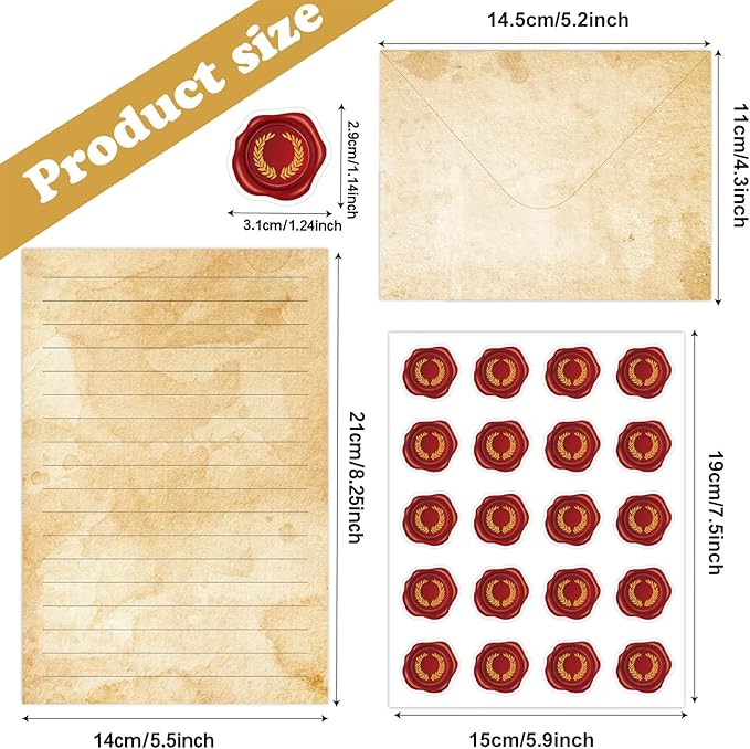 160 Pcs Stationery Paper Envelopes Set Includes 50 Lined Writing Paper & 50 Envelopes with 60 Colorful Round Dot Stickers, Vintage Letter Writing and Stationery Paper Envelopes(10Style)