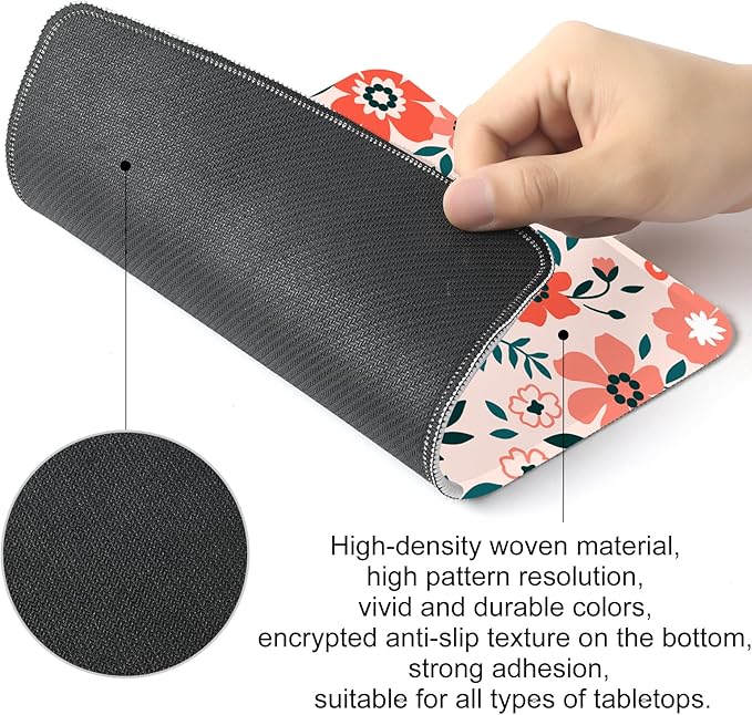 Red Flower Square Mouse Pad with Non-Slip Rubber Base,Home Office Decoration Desktop Accessory, Laptop Mouse Pad for Office Laptops,9.4x7.8x0.12in 18