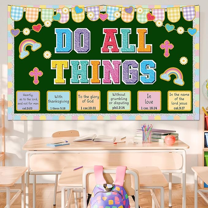 Christian Bulletin Board Decorations Jesus DO All Thing Classroom Bulletin Board Set Religious Motivational Paper Cutouts for Pastel Bible Classroom School Office Home Wall Party Decor Supplies